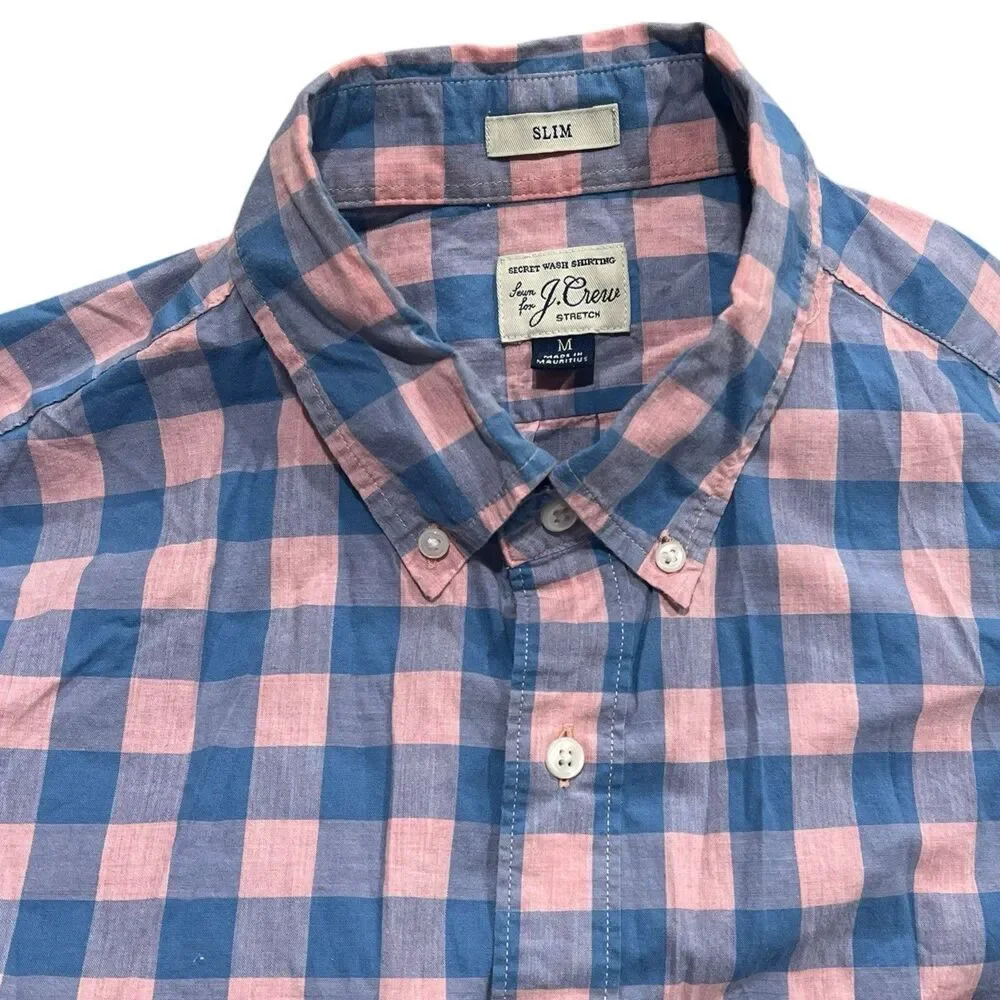 J Crew Shirt Mens M Blue Slim Fit‎ Button Down Plaid Baby Pink Check Colorful - Picture 2 of 9